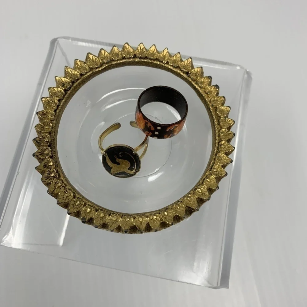 Vintage Ring Dish Sunflower Clear & Gold Catchall Trinket Jewelry